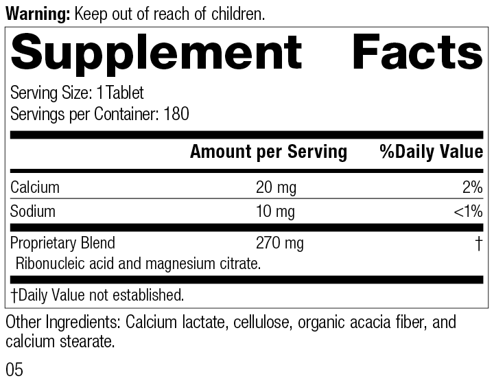 Ribonucleic Acid (RNA), 180 Tablets, Rev 04 Supplement Facts