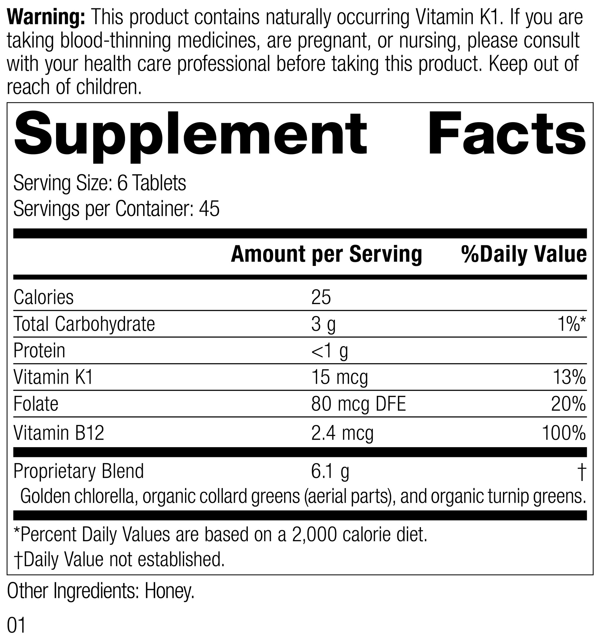 Nutrition label for Whole Food Folate