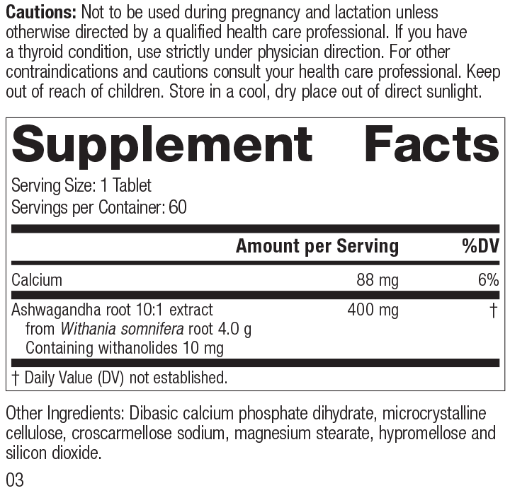 Ashwagandha Forte, Rev 01 Supplement Facts